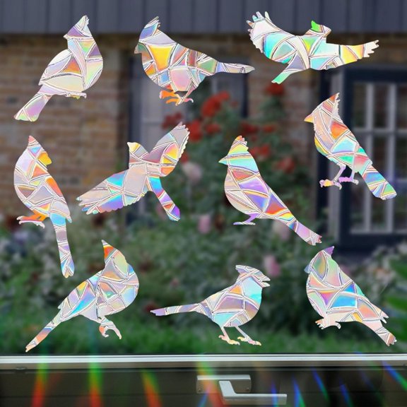 Halloween Window Decorations Stained Acrylic Window Cling Static Cling Window Film Rainbow Prism Bird Silhouette Window Sticker for Haunted House Home Halloween Party 1 Pack