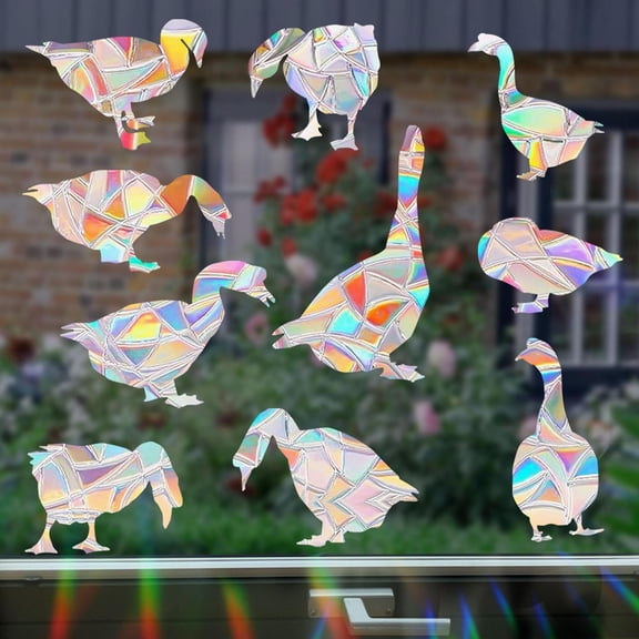 Halloween Window Decorations Stained Acrylic Window Cling Static Cling Window Film Rainbow Prism Bird Silhouette Window Sticker for Haunted House Seasonal Home Decor 1 Pack