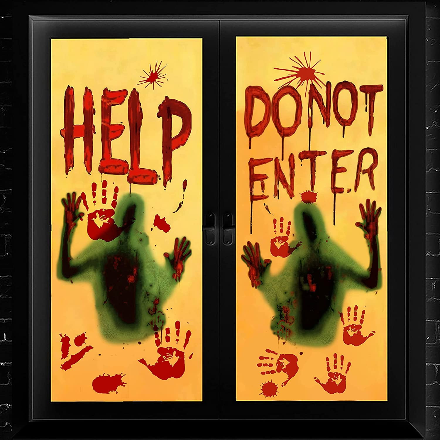 Halloween Window Decorations Zombie Posters, 2 SheetsCreepy Ghost Blood