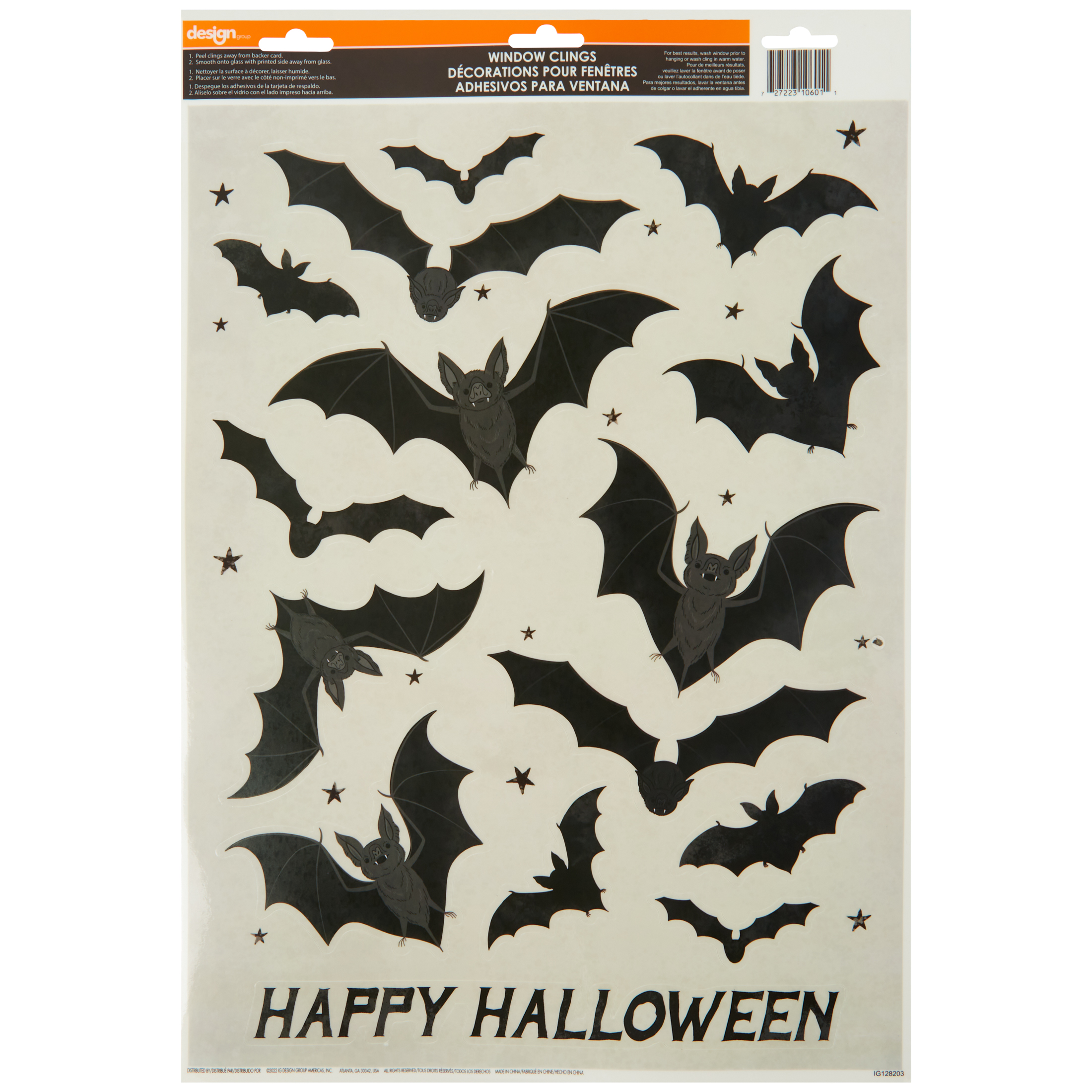 Halloween Window Gel Cling, Black Bat, Adult, 12 in x 17 in, by Way To