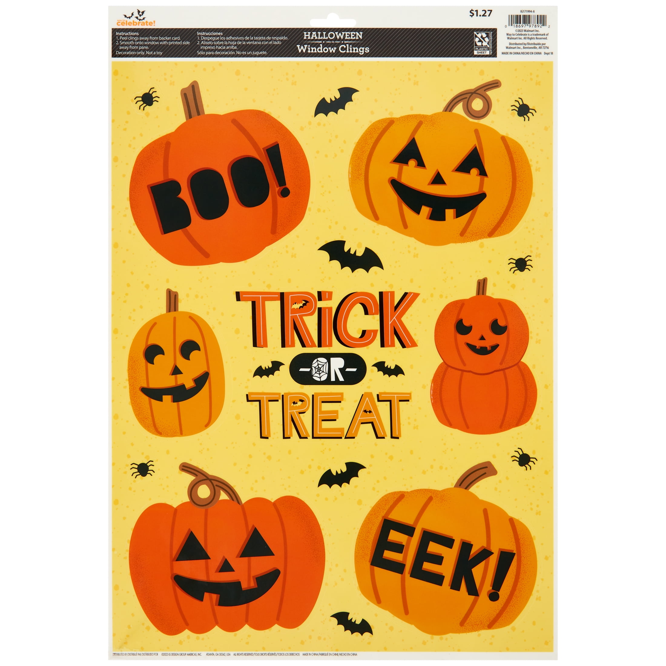 Halloween Window Gel Cling, TrickorTreat & Pumpkings, Adult, 12 in x