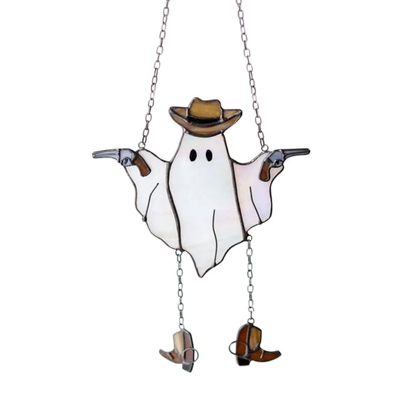 Halloween Window Hanging, Cute Cowboy Ghosts Acrylic Suncatcher, Cute Ghost Wall Hanging Window Decoration for Family Art Wall Decor, Gift for Ghost Lovers