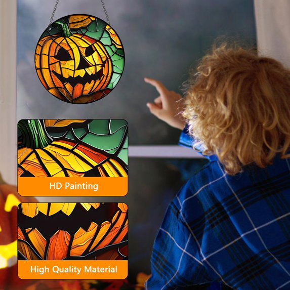 Halloween Window Hanging Decorations, 2D Stained Glass Acrylic Suncatcher for Home Garden Porch, Colorful Seasonal Wall Art for Fall Holiday Party Decor, 1Pack B