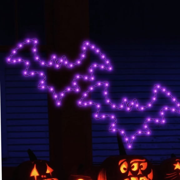 Halloween Window Lights, Purple Bat Silhouette LED, 2 Pack, Battery or USB, 8 Modes, Timer