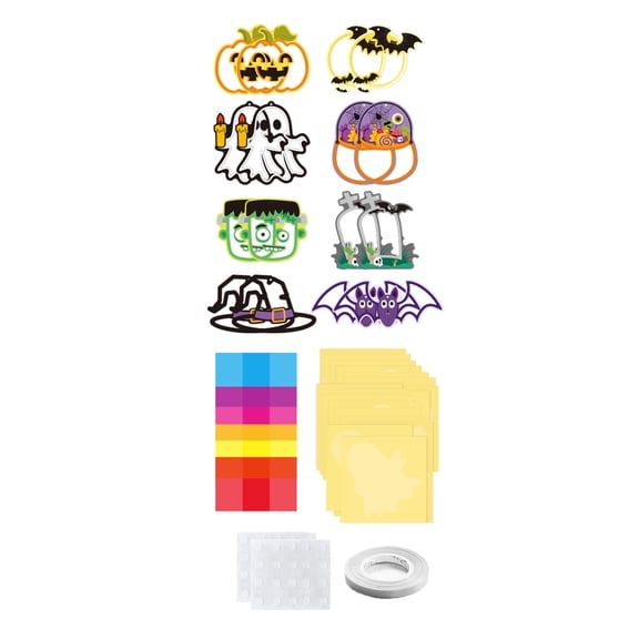 Halloween Window Painting DIY Craft Kit, 23.6 Inch Pre-Cut Decor Set With 60 Pieces Cutouts String Glue Dots For Kids Halloween Party Decoration