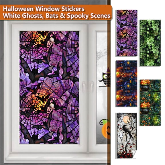 Halloween Window Privacy Film, Stained Glass Window Film, Privacy Sun Blocking Static Cling Sticker, Bathroom Window Privacy Film, for Glass Door Halloween Home Decor, 39.7" x17.71"