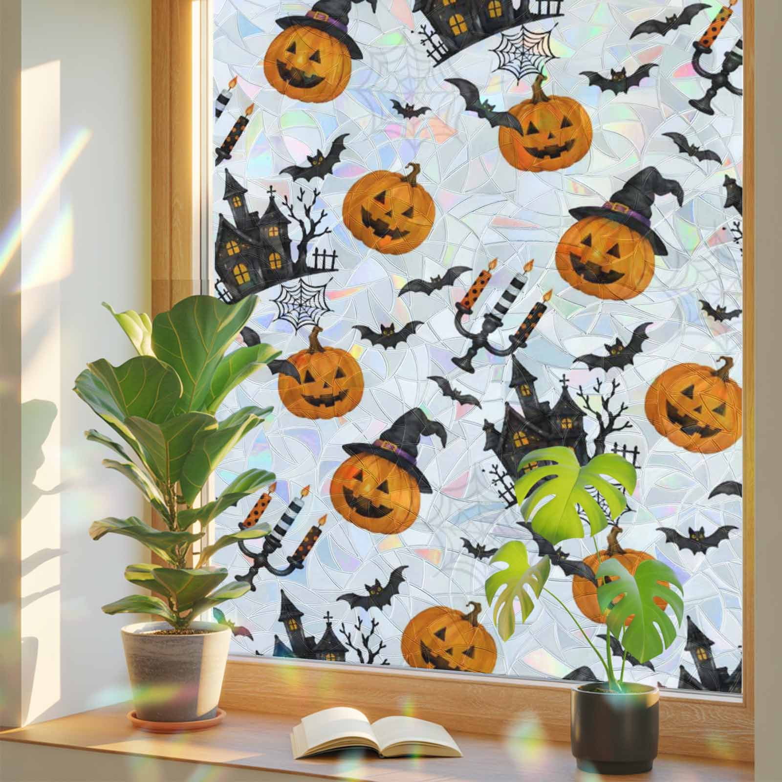 Halloween Window Privacy Film, Vintage Carved Pumpkin Haunted