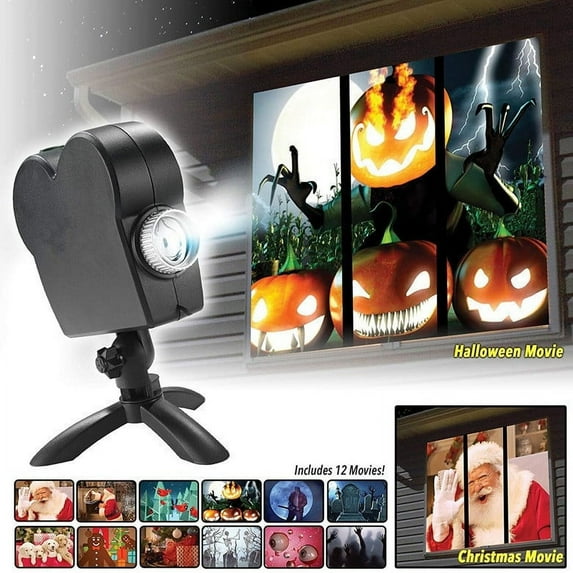 Halloween Window Projector,12 Movies,Christmas Halloween Led Holographic Projection Lamp,Used for Garden Decoration Family Outdoor Party
