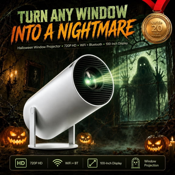Halloween Window Projector, 720P Video Projector with Wifi, Bluetooth, 100-Inch Display