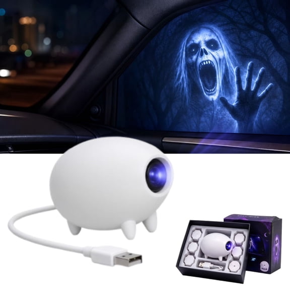 Halloween Window Projector for Car, Ghost Projection Light for Windows,Ghost Projector for Car Windows, Compact Halloween Light for Parked Vehicle Displays