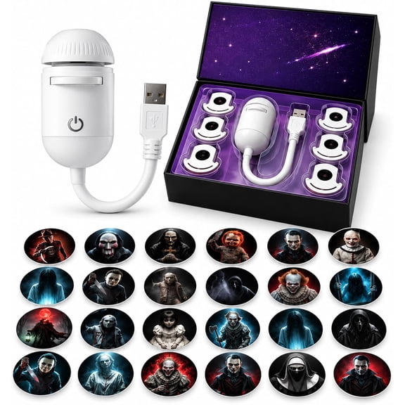 Halloween Window Projector, USB 360° Adjustable Nightmare Projector Light with 24 Horror Slides, Ghost Light for Car Window Halloween Decorations