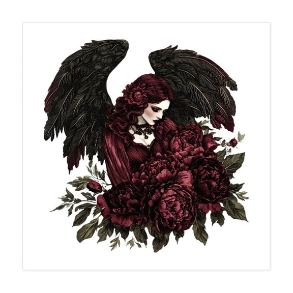 Halloween Window Sticker Vintage Angel Girl & Peony Window Cling, Retro Gothic Wall Decal Stikers for Home, Party, Glass, Living Room Decor