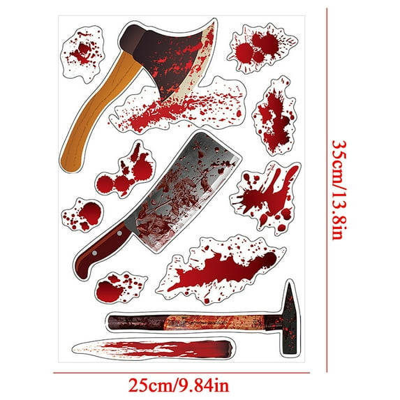 Halloween Window Stickers Blood Axe Knife Pliers, 13.8"x9.8" Halloween Window Clings Decals for Halloween Party Decoration Glass Windom Indoor and Outdoor Home Decor