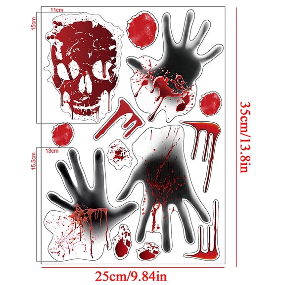 Halloween Window Stickers Blood Skeleton Hand, 13.8"x9.8" Halloween Window Clings Decals for Halloween Party Decoration Glass Windom Indoor and Outdoor Home Decor