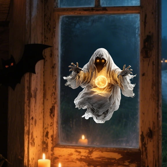 Halloween Window Stickers for Glass, Ghost Window Stickers, Large Halloween Windows Decoration Decals Ghosts Bat Pattern Window Cling Stickers for Home Office Holiday Party