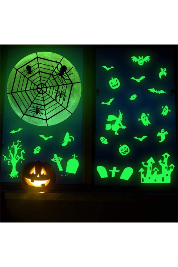 Halloween Window Stickers Luminous Stickers Glow in The Dark Window Decals Night Glow Luminous Stickers Adhesive Moon Peeping Eyes Ceiling Stickers for Halloween Theme Party Decoration 2 Pcs