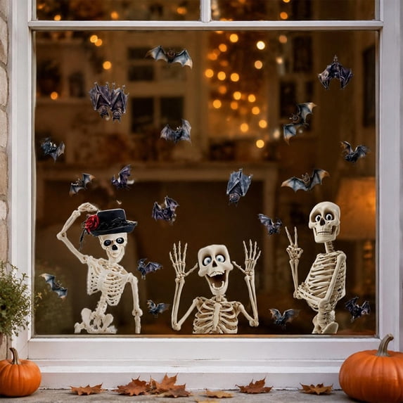 Halloween Window Stickers with Spider Pumpkin and Bat Design, Adhesive-Free Holiday Window Clings for Party Decor, Spooky Removable Decals for Home Display
