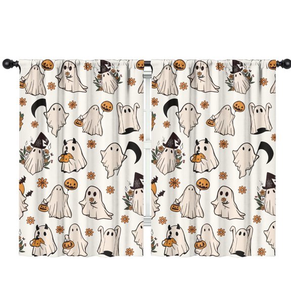 Halloween Window Treatment Panels with Spooky Cute Ghost and Candy Pattern,42x63in long Curtains Set