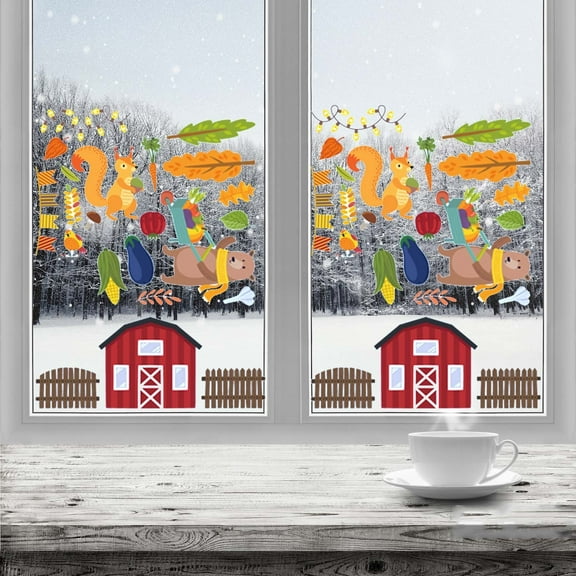 Halloween Window Wall Decoration Thanksgiving Cross-border Turkey Sticker Pumpkin Maple Leaf Creative Static Stic