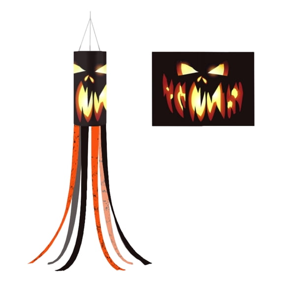 Halloween Windsock 39 Inch Outdoor Hanging Decor, Spooky Jack-O-Lantern Flag with Flowing Streamers for Yard Patio Garden Pathway Party Decoration, Weather-Resistant Polyester