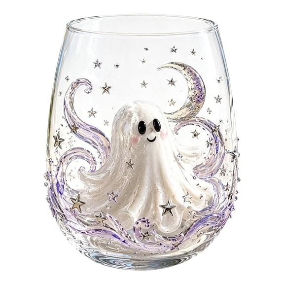 Halloween Wine Glass, 15oz Witches Stemless Glass, 3D Artisanal Pumpkin Glassware, Spooky Happy Halloween Drinking Cup, Handcrafted Halloween Animal Bar Glass Decor, Party Gifts, 1 Pack,Octopus