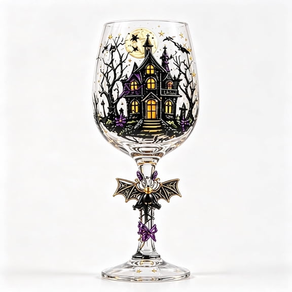 Halloween Wine Glass Goblet (Black Cat) | Spooky Halloween Glassware with Ghost Pumpkin Black Cat Witch Designs, Gothic Bar Drinkware for Party & Home Decor