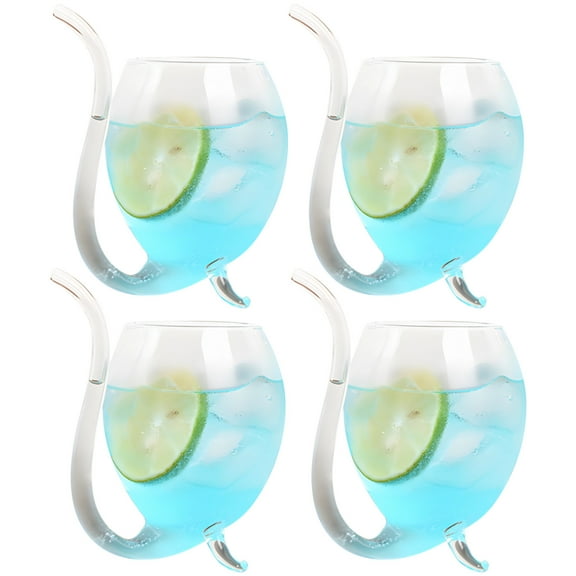 Halloween Wine Glasses Set of 4, Vampire Design, Unique Curved Glass Straw, Ideal for Parties and Gifts, Glass