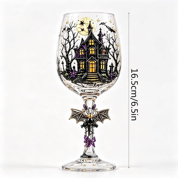 Halloween Wine Goblets,Clear Stemmed Glass with Castle and Star Pattern Decor,for Festival Dinner Table and Holiday Party Supplies
