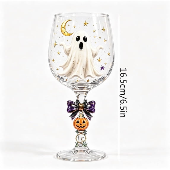 Halloween Wine Goblets,Clear Stemmed Glass with Ghost and Star Pattern Decor,for Festival Dinner Table and Holiday Party Supplies