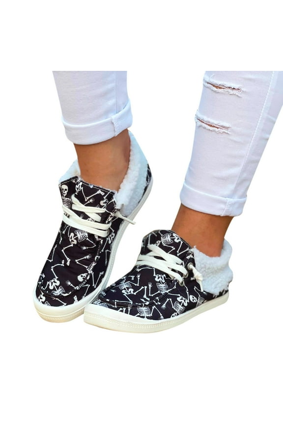 Halloween Winter Snow Boots for Women Pumpkin Skeleton Casual Canvas High Top Fashion Sneakers Ankle Booties Walking Shoes