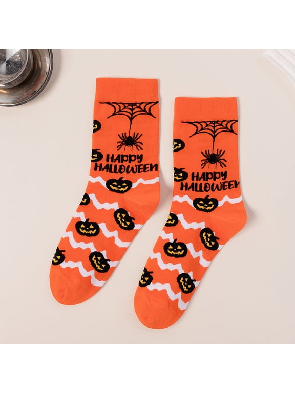 Halloween Winter Sock Novelty Pumpkin Crew Socks for Women Funny Ghost Bat Cotton Cosplay Costume Props