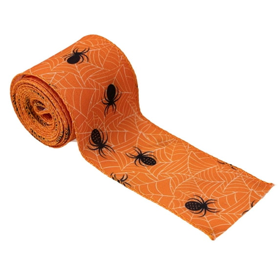 Halloween Wired Edge Ribbon, 5 Yard Bat Spider Web Ghost Dots Printed Ribbons Wrapping Ribbon for Halloween Party Decoration Wreath DIY Craft, 2.5inch wide