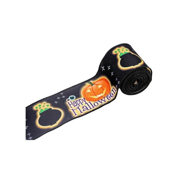Halloween Wired Edge Ribbon Bat Spider Web Skull Pumpkin Print Decorative Grosgrain Ribbon for Wreaths DIY Crafts Gift Wrapping Party Decorations Orange Black Holiday Supplies