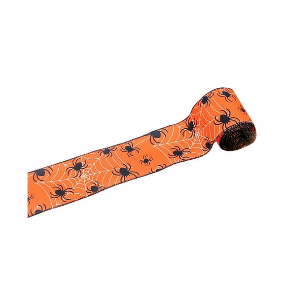 Halloween Wired Edge Ribbon Bat Spider Web Skull Pumpkin Print Decorative Grosgrain Ribbon for Wreaths DIY Crafts Gift Wrapping Party Decorations Orange Black Holiday Supplies