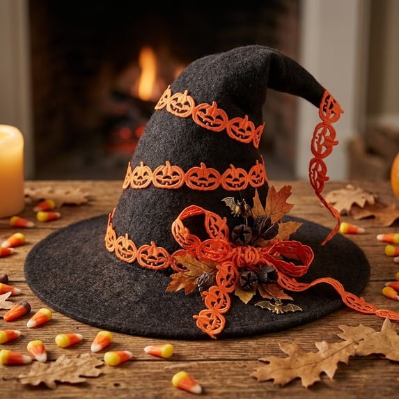 Halloween Wired Ribbon 5 Yards, Pumpkin Bat Witch Hat Printed Craft Ribbon for DIY Wreaths, Gift Wrapping, Bows, Floral Arrangements, Halloween Party and Fall Decoration Supplies
