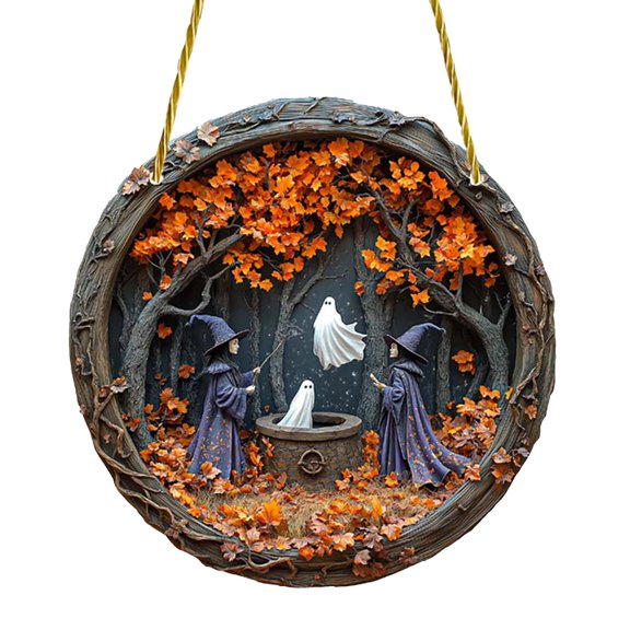 Halloween Witch 2D Acrylic Hanging Sign - Summoning Ghost Style B - Cute Door, Window, or Garden Decor for All Ages