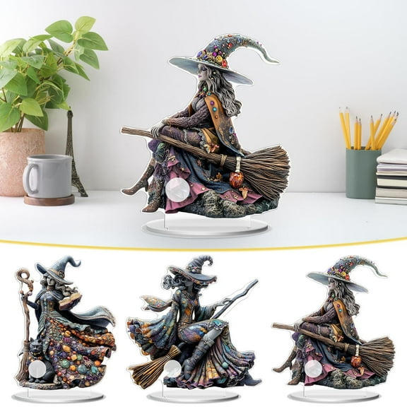 Halloween Witch Acrylic Sign Table Decorations Indoor 2D Acrylic Witches Holiday Tiered Tray Decor Decorative Tabletop Signs for Halloween Home Living Room Office Desk Decor