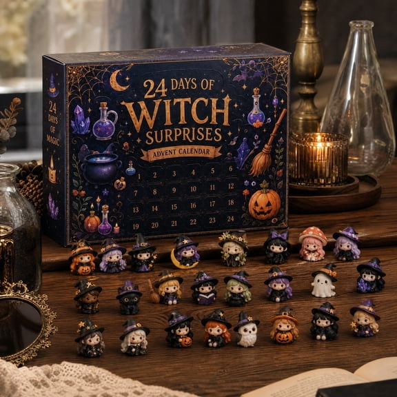 Halloween Witch Advent Calendar 24 Days Mini Witch Figurines Surprise Countdown Gift Box