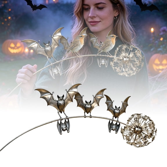 Halloween Witch Bat Curved Metal Yard Stake Dual Design Hand Forged Weather Resistant Sculpture For Backyard Flower Bed Patio Lawn Autumn Seasonal Outdoor Garden Landscape Decor Supply