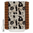 thumbnail image 1 of Halloween Witch Bat Skull Orange Plaid Background Shower Curtain Set ，Waterproof Fabric Shower Curtains Shower Curtains for Bathroom,Bathroom Decor 54x"78", 1 of 6