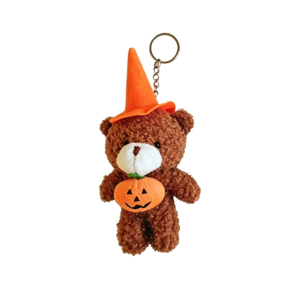 Halloween Witch Bear Plush Keychain, Soft Stuffed Animal Bag Charm with Pumpkin, Spooky Halloween Gifts for Teens & Adults, 5.91 Inch