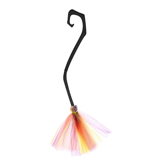 Halloween Witch Broom,38.2 Inch Colorful Detachable Mesh Tail Decor Props,Halloween Party Costume Accessories,Light purple and Yellow