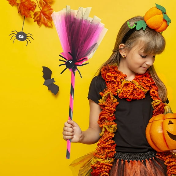 Halloween Witch Broom Costume Prop 25in Small Broomstick Decor Flying Wizard Accessory for Kids Party Cosplay Halloween Decoration