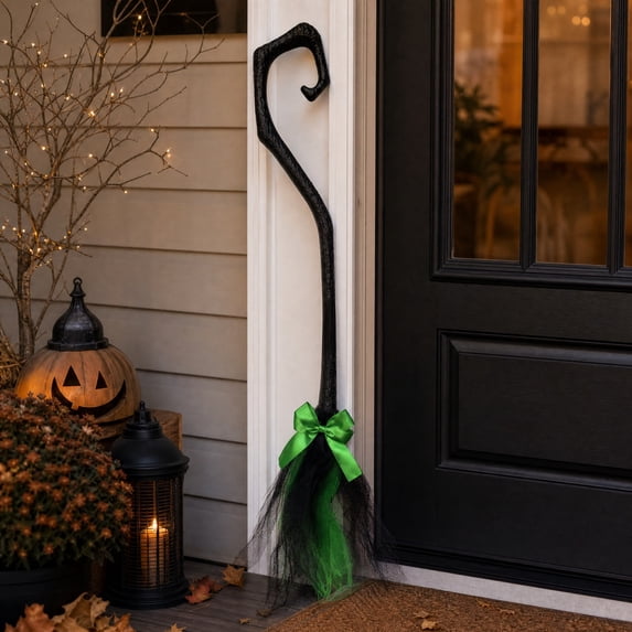 Halloween Witch Broom Decoration, Detachable Wizard Broomstick with Colorful Mesh Tail, Classic Flying Witch Prop Accessory for Costume Party Events Wall Door Home Decor and Festive Display