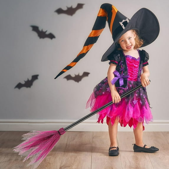 Halloween Witch Broom Plastic Witch Broom Props Witch Broom Party Decoration for Halloween Costume Decoration