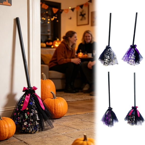 Halloween Witch Broom Prop Purple Role Playing Accessory for Party Dress Up Lightweight Pretend Play Toy for & Themed Events 32.3 x 5.9 Inches