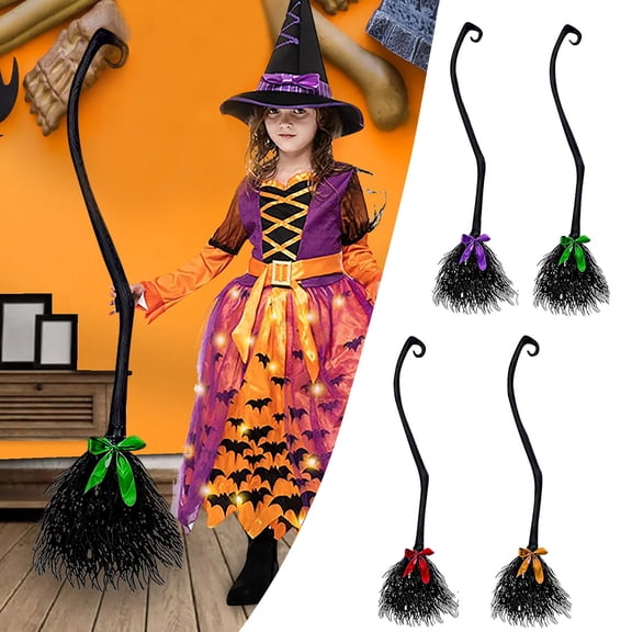 Halloween Witch Broom with Ribbon - Witch Costume Accessory for Kids Adults, Halloween Party Decorations, Cosplay Prop, Spooky Theme Party Supply (54.5 Inches, 1PC)