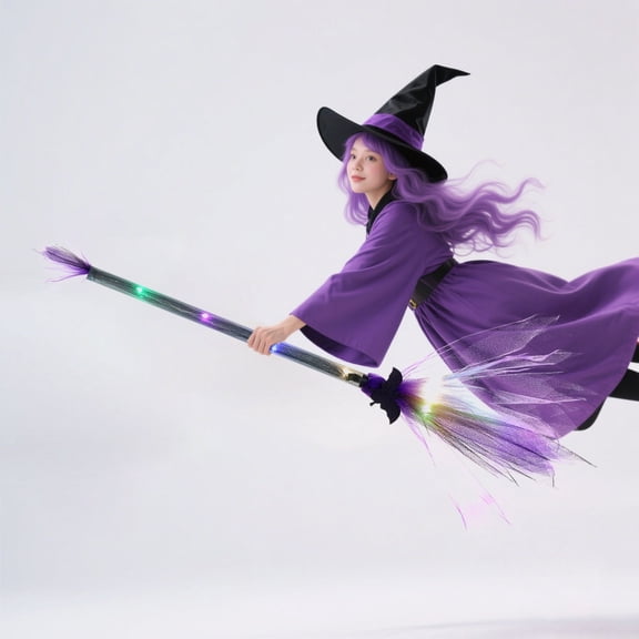 Halloween Witch Broom with LED Light Witches Broomsticks Props Accessories for Kid Adult Halloween Decor Halloween Witch Broom