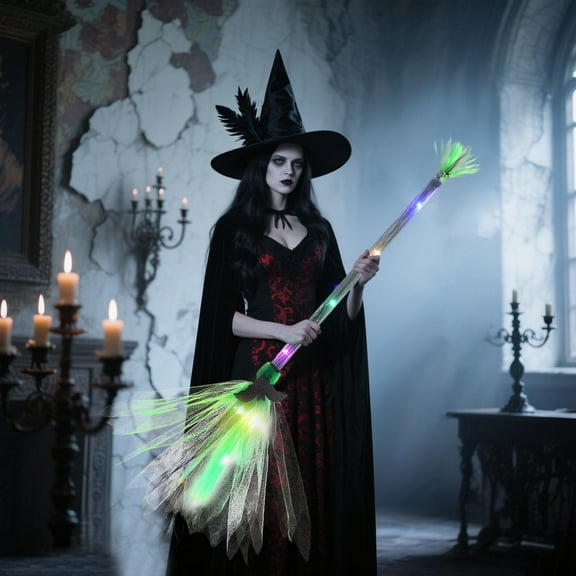 Halloween Witch Broom with LED Light Witches Broomsticks Props Accessories for Kid Adult Halloween Decor Halloween Witch Broom