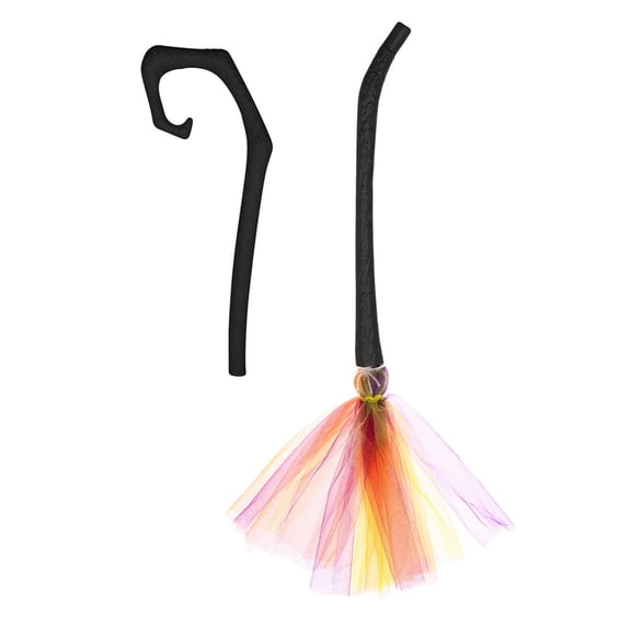 Halloween Witch Broomstick with Colorful Ribbons - Accessory for Kids & Adults, for Wizard/Witch , Party Decor & Trick-or-Treat